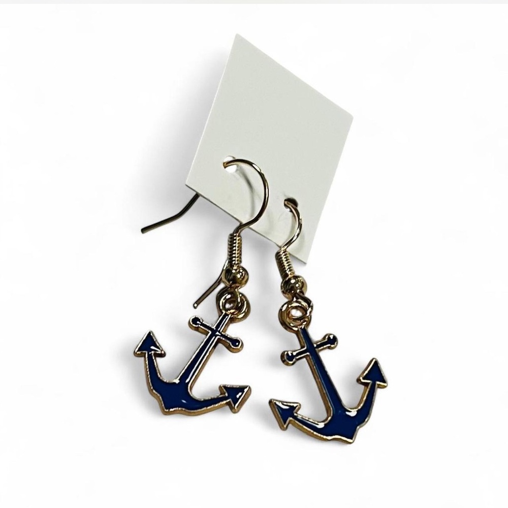 Nautical Anchor Earrings in Blue and Gold #043